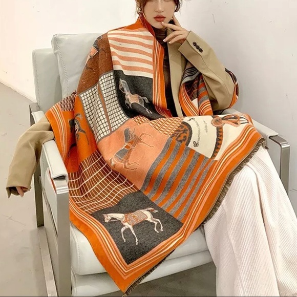 Accessories - Luxurious Fall Long Scarf Shawl Wrap Cashmere Pashmina Soft Horse Pattern